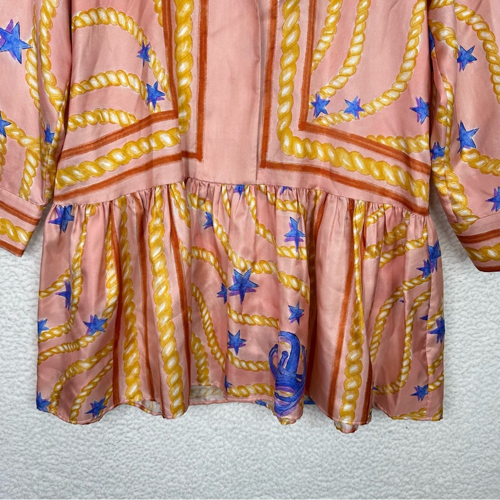 Sandro Alexiane Silk Dress‎ Multicolor Chain Print Pink Orange Blue Size 36 US 4 - Picture 3 of 16